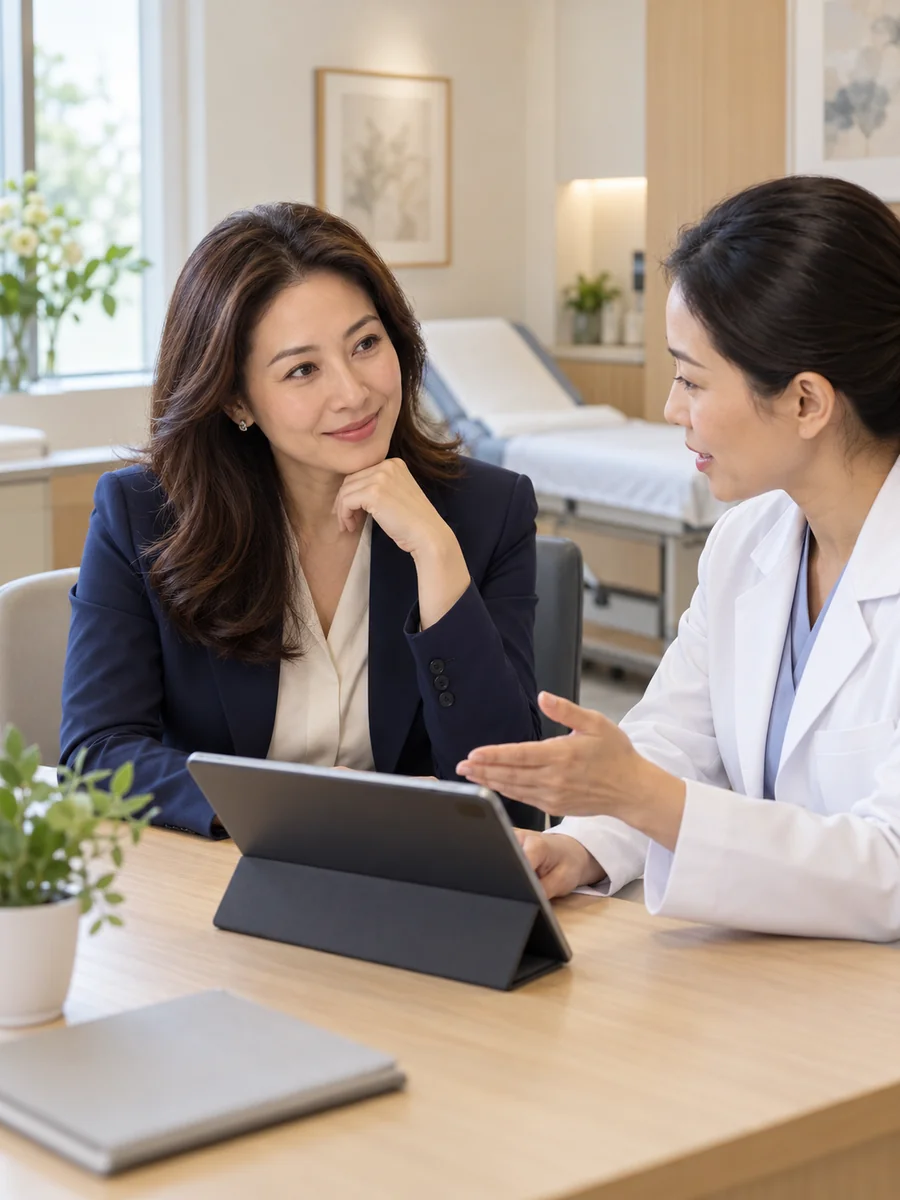 Illustrative quiet health consultation and checkup setting